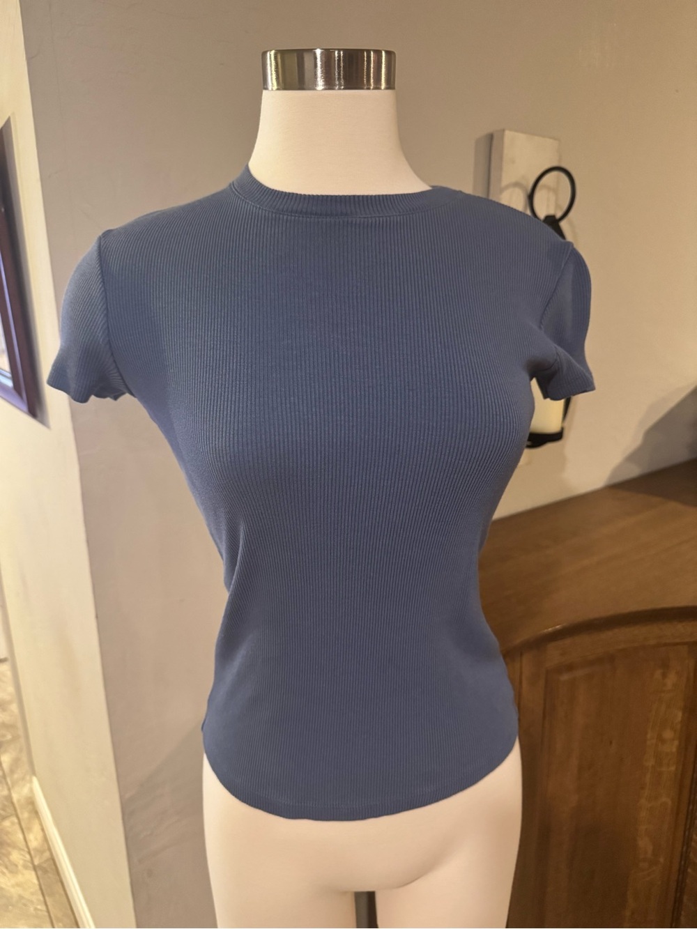 Theory Ribbed Short Sleeve Tee in Slate Blue